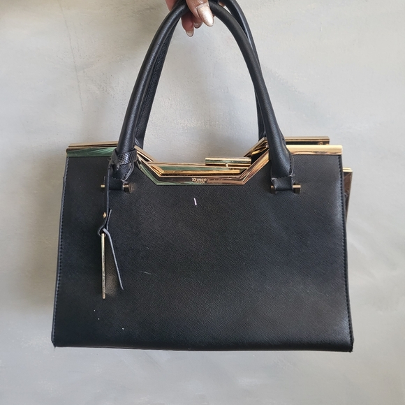 Dune London Black Vegan Leather Gold Top Handle Tote - Picture 4 of 13